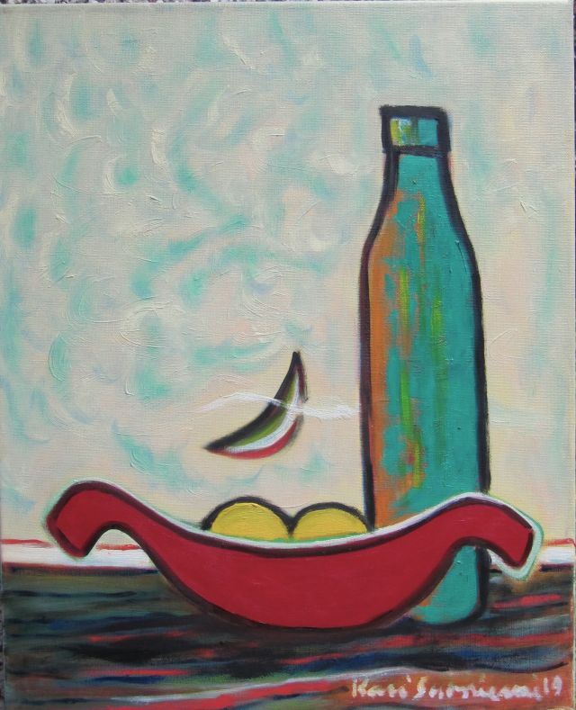 Still life of apples and a bottle 50 x 40 Oil on canvas.JPG